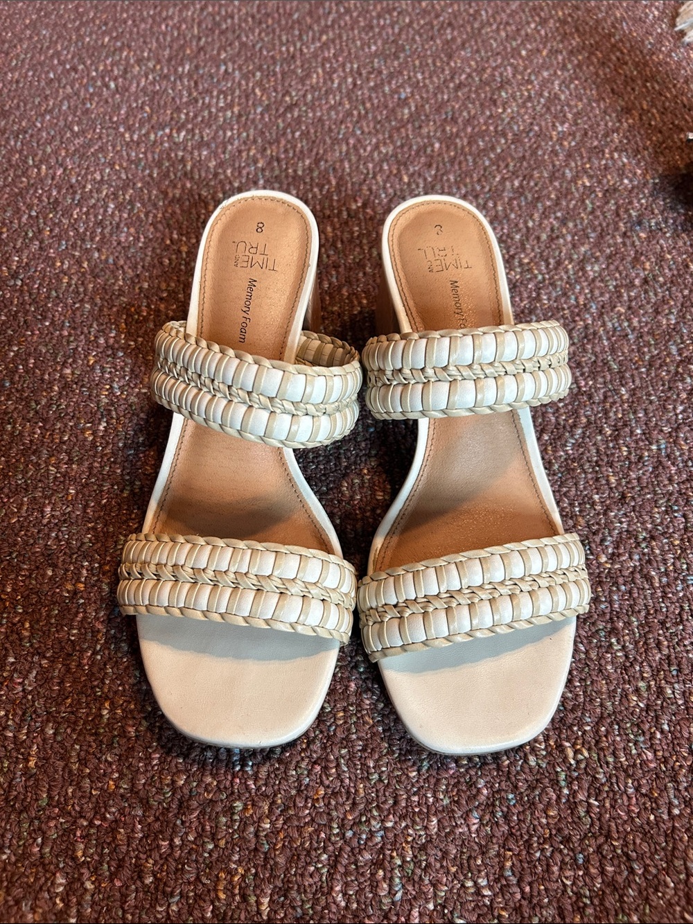 Time and Tru Braided Double-Strap Slide Sandals in Beige